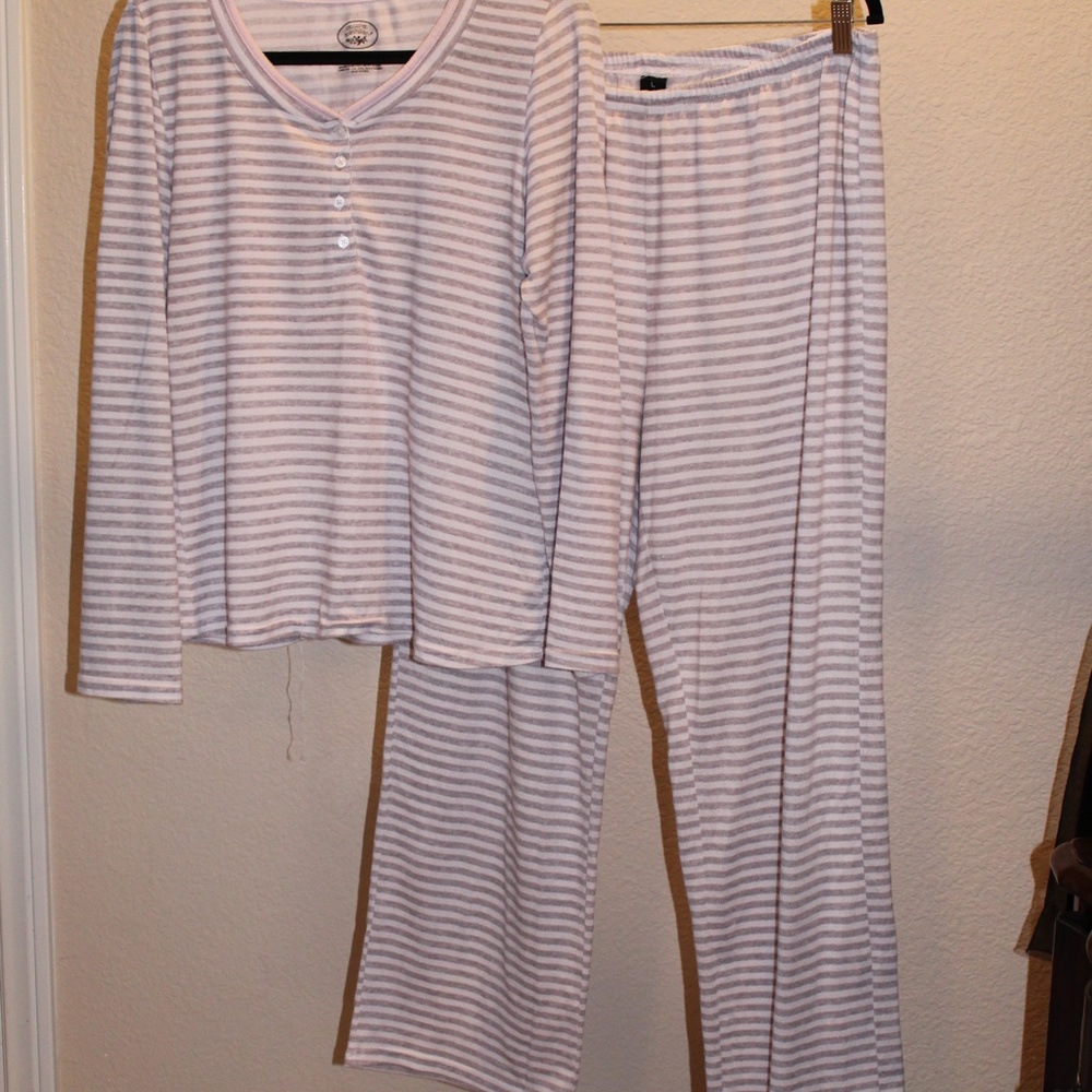 COPY - Laura Ashely Grey and White Stripe Pajamas - Picture 2 of 5